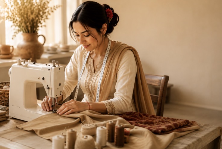 Indian artisan at sewing machine